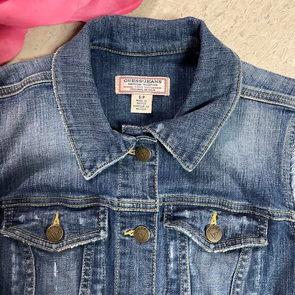 VINTAGE GUESS JEANS Womens Sz Small‎ Blue Button Front Denim Vest - Picture 2 of 9